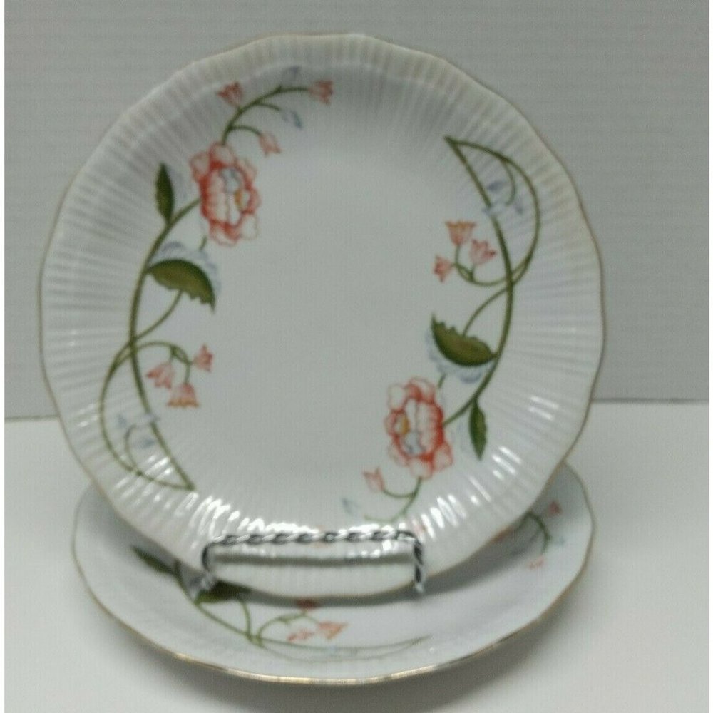 Rare Mid 50s Walbrzych Salad Plates Trellis Pattern  Gold Rim 7.25" MadeInPoland